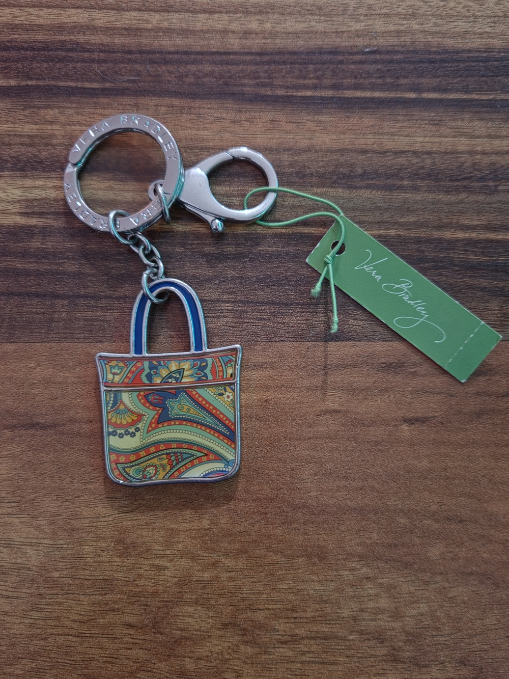Vera Bradley Marina Paisley Tote Charm Keychain in Green And Blue